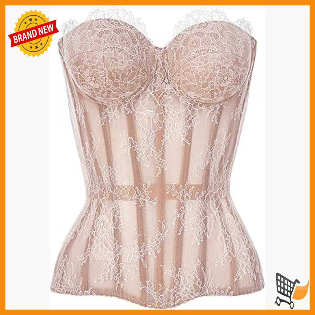 Mesh Overbust Corset Top With Steel Boning, Lace Up Back, X-Small